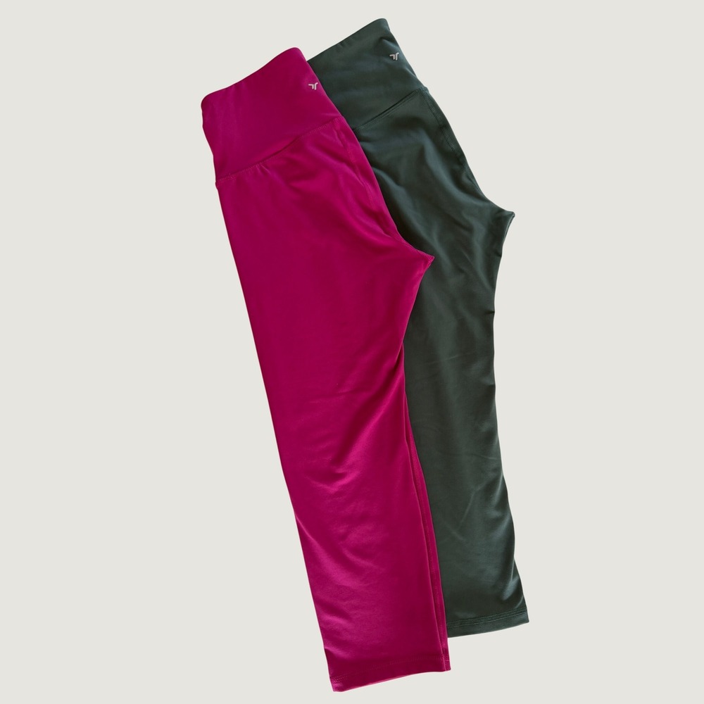 Old Navy Crop Active PowerPress High Rise Leggings 2 Pack Pink & Green Medium